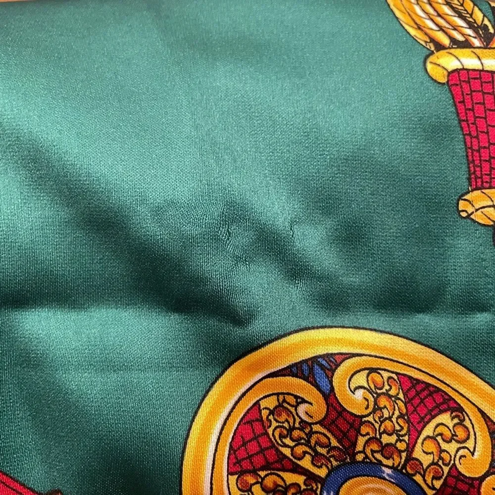 Vintage Elegant Green and Blue Silk Horse Bridle 35”x35” Old Money Scarf